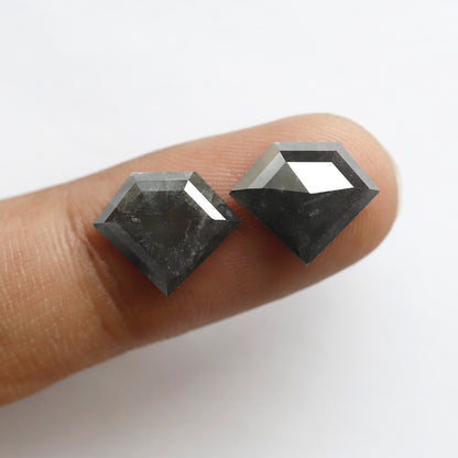 Pair Of 6.22 Ct Diamond Shape Loose Natural 10.90 MM Dark Stormy Gray Color Salt and Pepper Diamond For Unique Jewelry