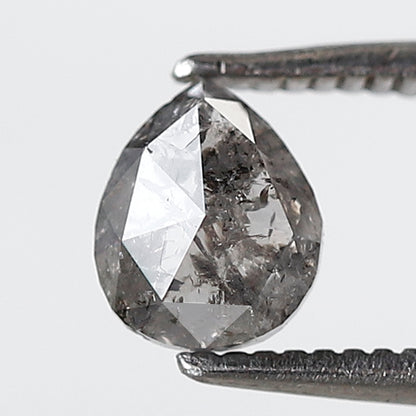 0.71 Ct 6 MM Pear Shape Salt and Pepper Diamond Grey Black Color Natural Loose Diamond