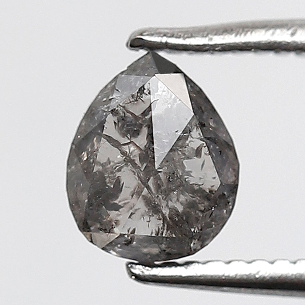 0.71 Ct 6 MM Pear Shape Salt and Pepper Diamond Grey Black Color Natural Loose Diamond