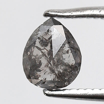 0.71 Ct 6 MM Pear Shape Salt and Pepper Diamond Grey Black Color Natural Loose Diamond