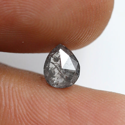 0.71 Ct 6 MM Pear Shape Salt and Pepper Diamond Grey Black Color Natural Loose Diamond