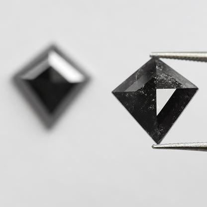 4.32 Ct 11.80 MM Pair Of Kite Shape Loose Natural Salt and Pepper Natural Black Color Diamond For Earring