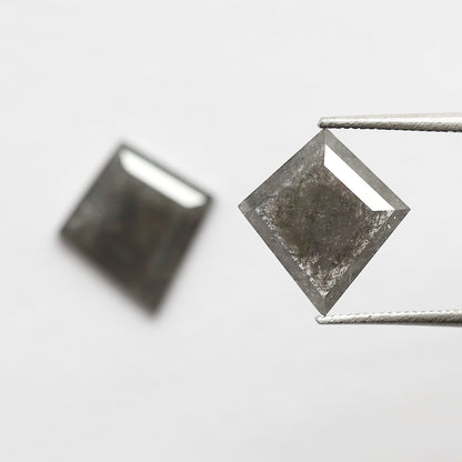 3.20 CT 11.40 MM Pair of Kite Shape Loose Natural Salt and Pepper Dark Stormy Gray Color Diamond For Jewelry