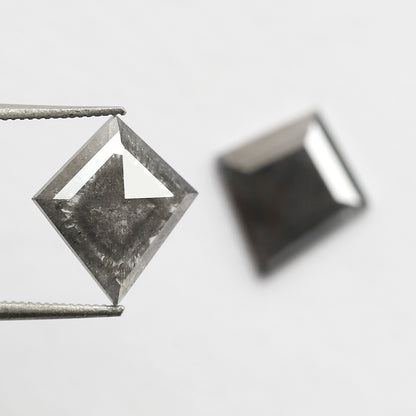 3.20 CT 11.40 MM Pair of Kite Shape Loose Natural Salt and Pepper Dark Stormy Gray Color Diamond For Jewelry