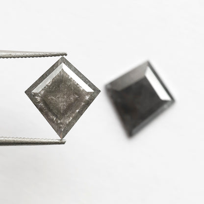 3.20 CT 11.40 MM Pair of Kite Shape Loose Natural Salt and Pepper Dark Stormy Gray Color Diamond For Jewelry