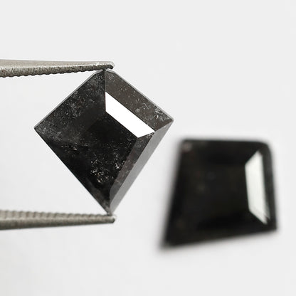 Pair Of 3.04 CT Kite Shape Loose Natural Diamond 11.20 MM Natural Black Color Salt and Pepper Diamond For Jewelry