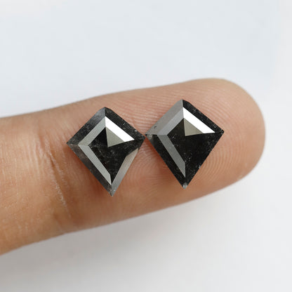 Pair Of 3.04 CT Kite Shape Loose Natural Diamond 11.20 MM Natural Black Color Salt and Pepper Diamond For Jewelry