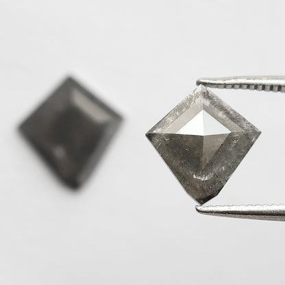 Pair Of 2.46 CT Modified Kite Shape Loose Natural 10 MM Stormy Gray Color Salt and pepper Diamond For Wedding Jewelry
