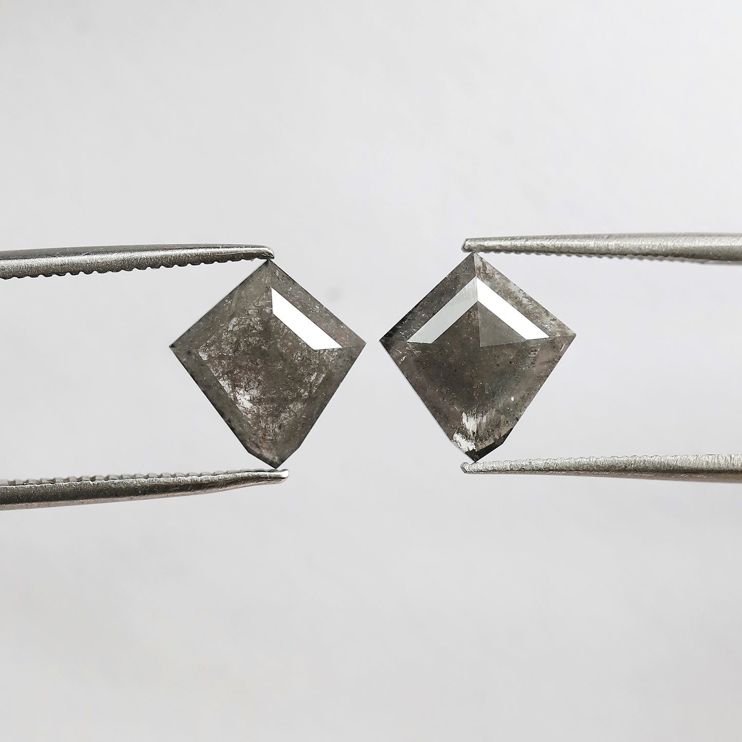 Pair Of 2.46 CT Modified Kite Shape Loose Natural 10 MM Stormy Gray Color Salt and pepper Diamond For Wedding Jewelry