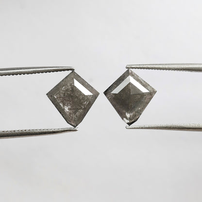 Pair Of 2.46 CT Modified Kite Shape Loose Natural 10 MM Stormy Gray Color Salt and pepper Diamond For Wedding Jewelry