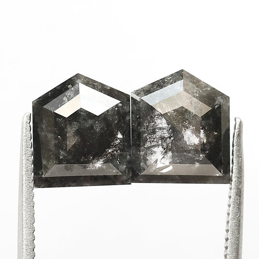 3.50 Ct Pair Blackish Grey Salt and Pepper Diamonds | Modified Bullet Cut Loose Diamonds for Earrings