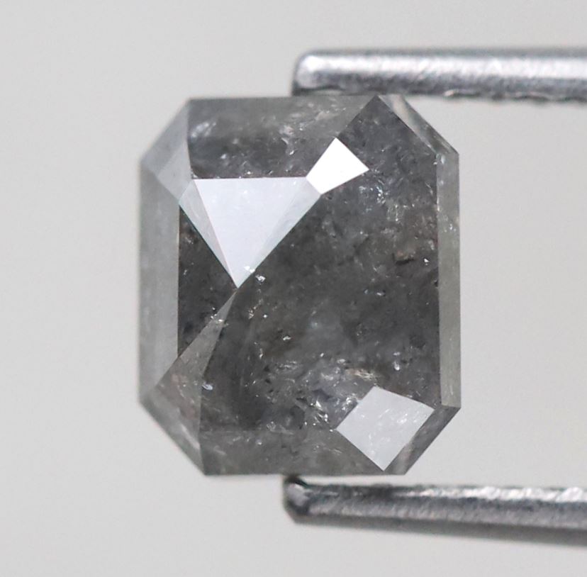 1.84 Ct Emerald Shape Natural Gray Black Salt & Pepper Diamond | 7 mm Loose Diamond