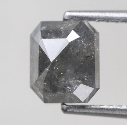 1.84 Ct Emerald Shape Natural Gray Black Salt & Pepper Diamond | 7 mm Loose Diamond