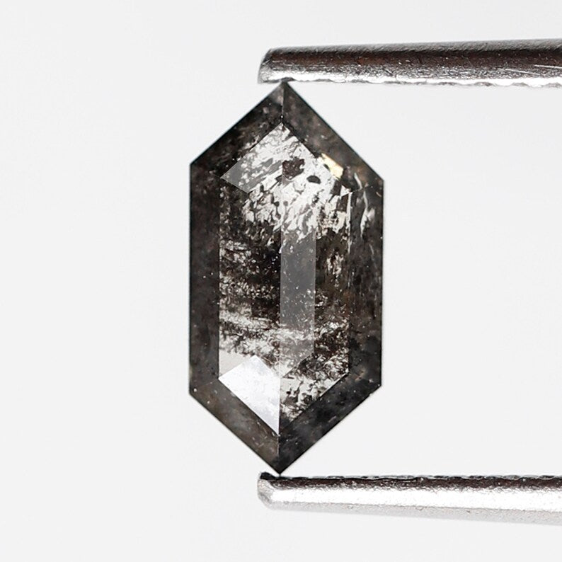 0.75 CT Natural Hexagon Shape Salt and Pepper Diamond, 9.00 mm Loose Blackish Gray Earth Mined Diamond