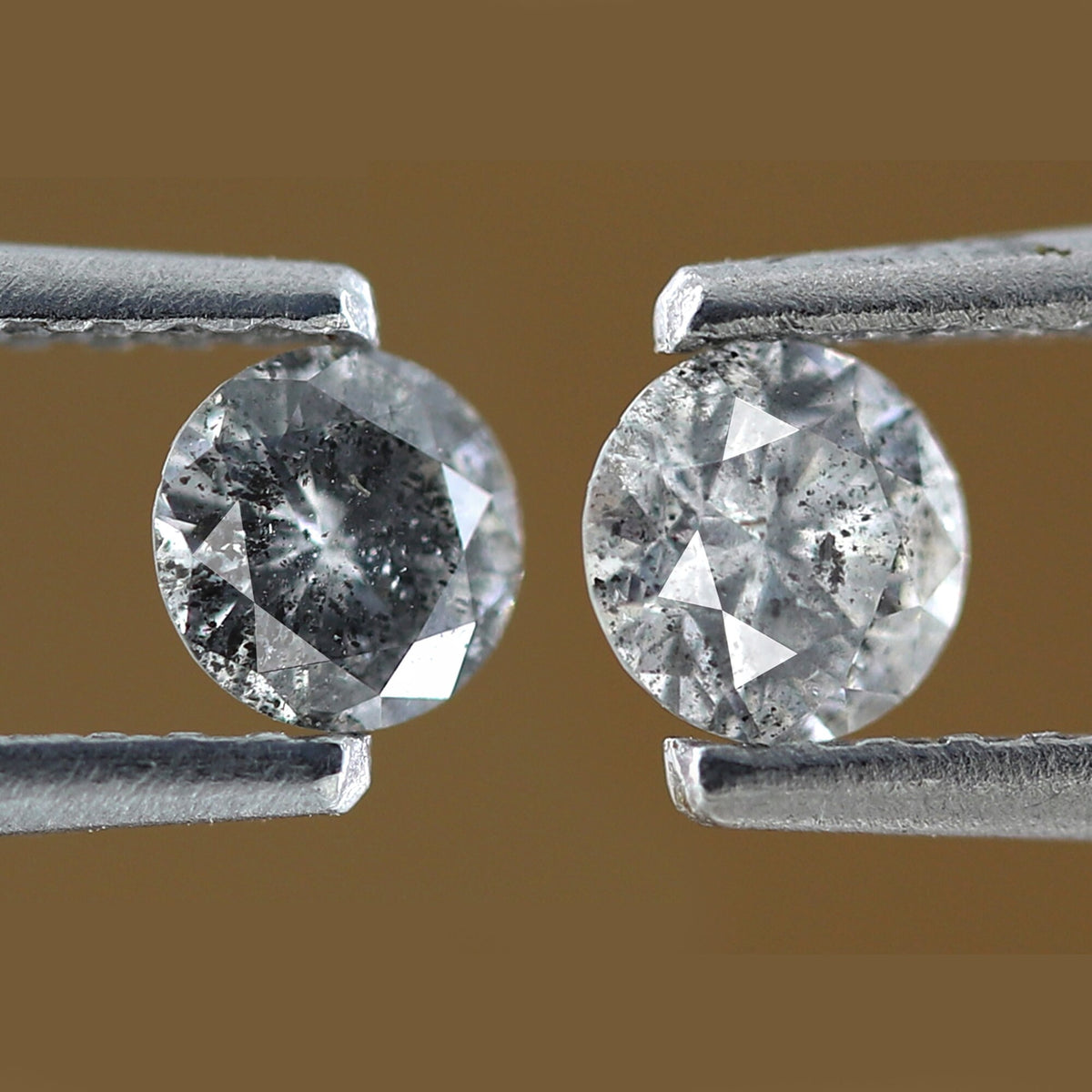 0.41 CT Pair Of Gray Black Round Brilliant cut Diamonds 3.9 x 3.9 MM Loose Natural Salt and Pepper Diamonds