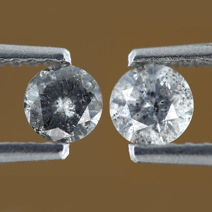 0.41 CT Pair Of Gray Black Round Brilliant cut Diamonds 3.9 x 3.9 MM Loose Natural Salt and Pepper Diamonds