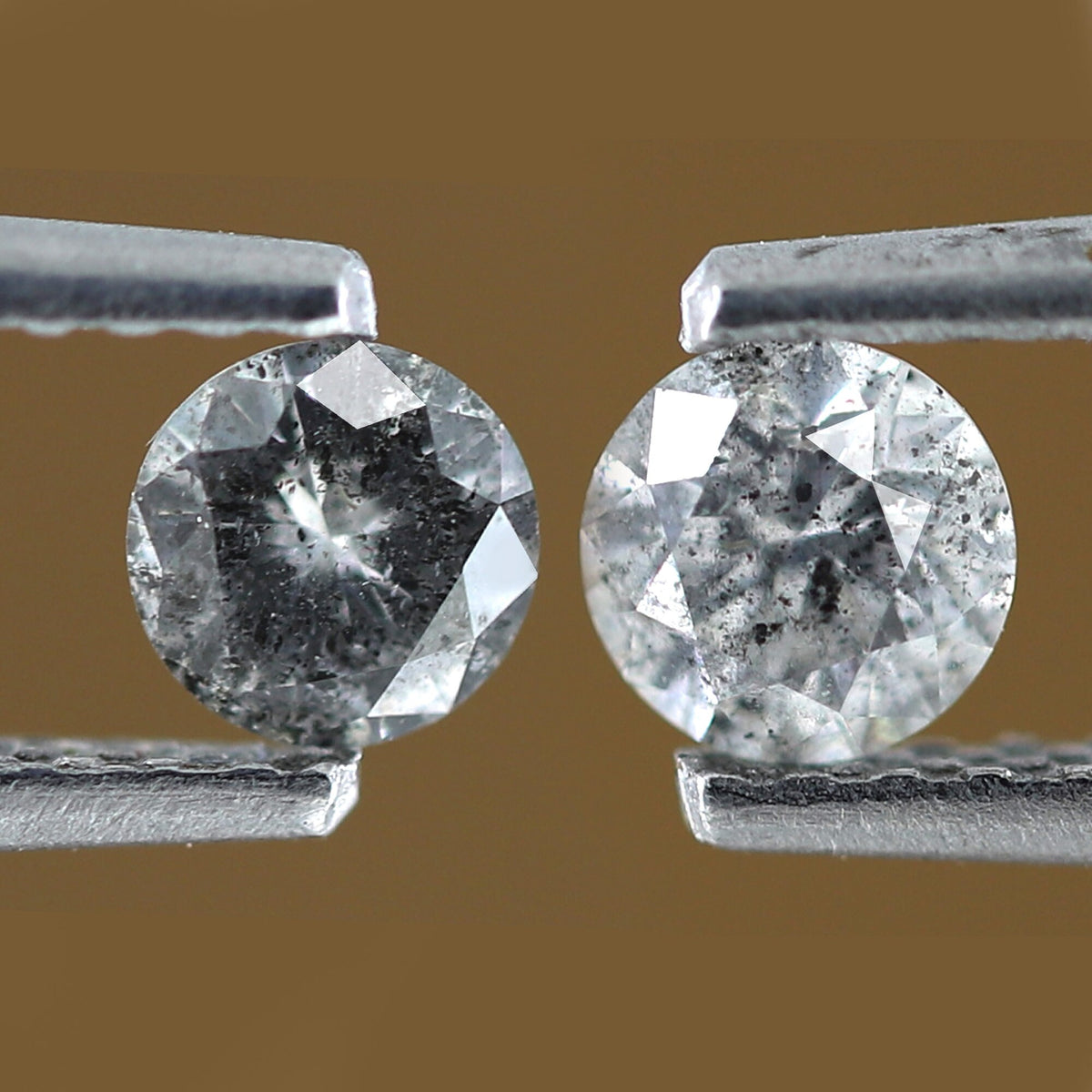 0.41 CT Pair Of Gray Black Round Brilliant cut Diamonds 3.9 x 3.9 MM Loose Natural Salt and Pepper Diamonds