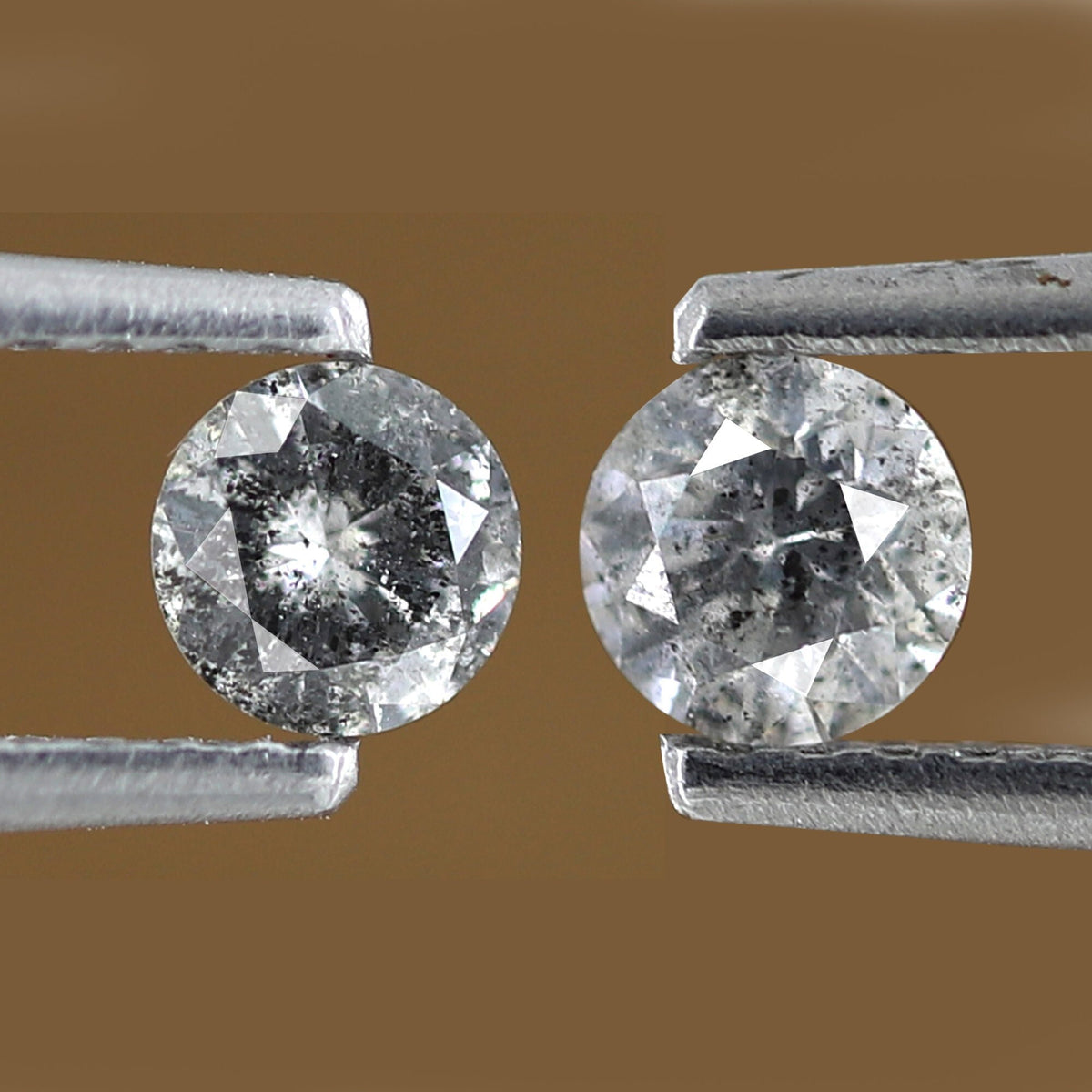 0.41 CT Pair Of Gray Black Round Brilliant cut Diamonds 3.9 x 3.9 MM Loose Natural Salt and Pepper Diamonds