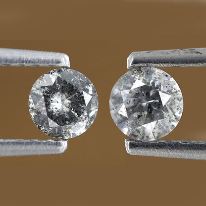 0.41 CT Pair Of Gray Black Round Brilliant cut Diamonds 3.9 x 3.9 MM Loose Natural Salt and Pepper Diamonds
