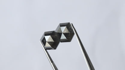 7.24 CT Pair of Hexagon Shape Half Cut Polished Natural Dark Black Grey Salt and Pepper Diamond Perfect for Making Stud Earrings