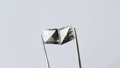 3.59 CT Pair of Beautiful Kite Shape Step Cut Flat Back Grey Black Natural Salt and Pepper Diamond Perfect For Making Long Stud Earrings